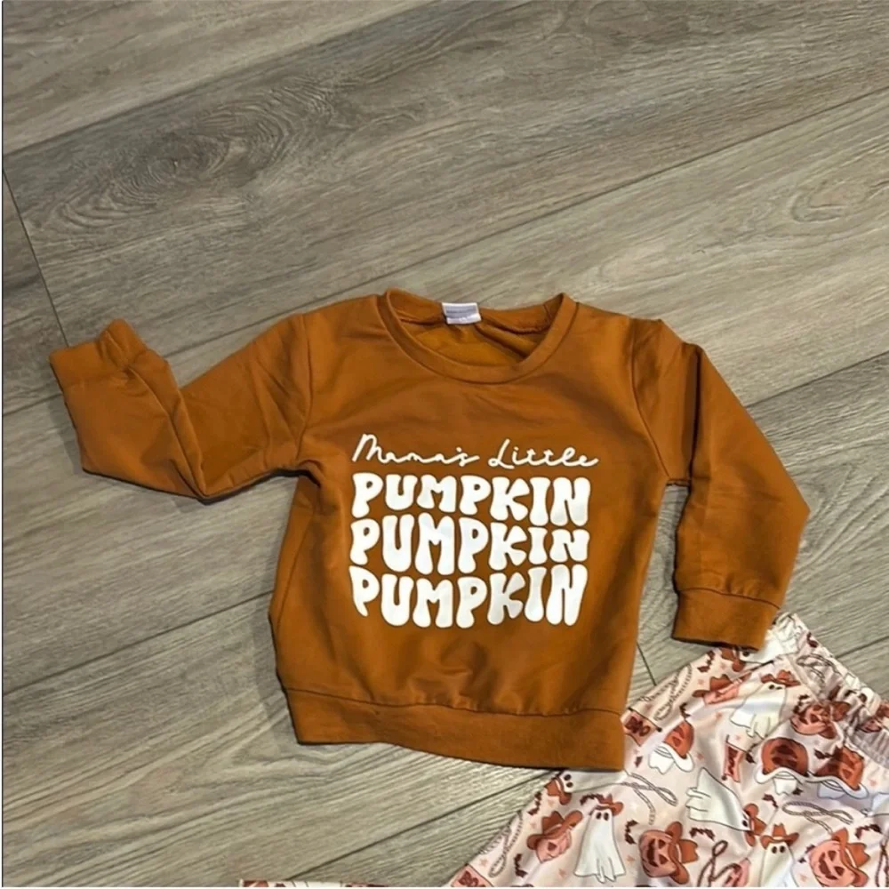 Pumpkin Themed Toddler Girls Matching Set with Flared pants‎ Size 2-3T